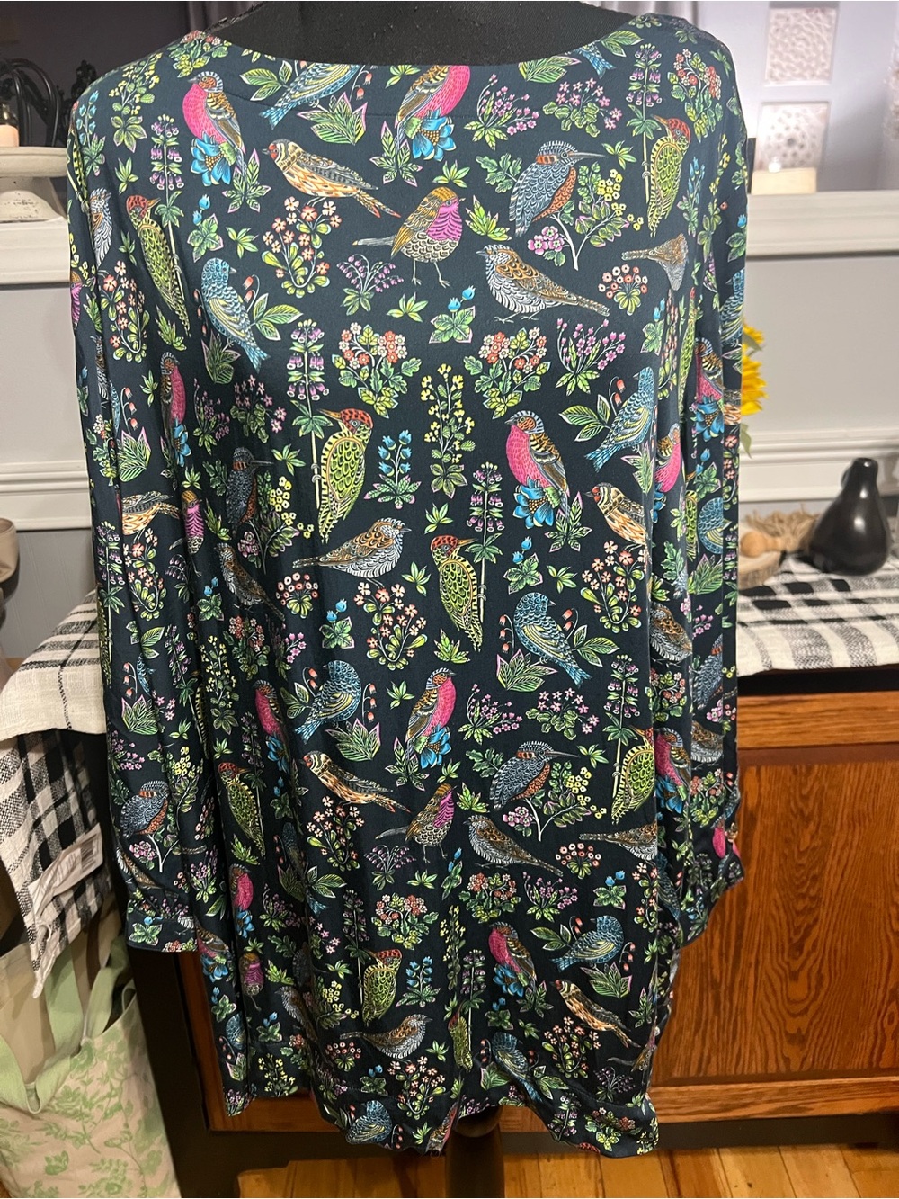 J Jill- Women's Navy Bird-Print Long Sleeve Tunic Top, Plus Size